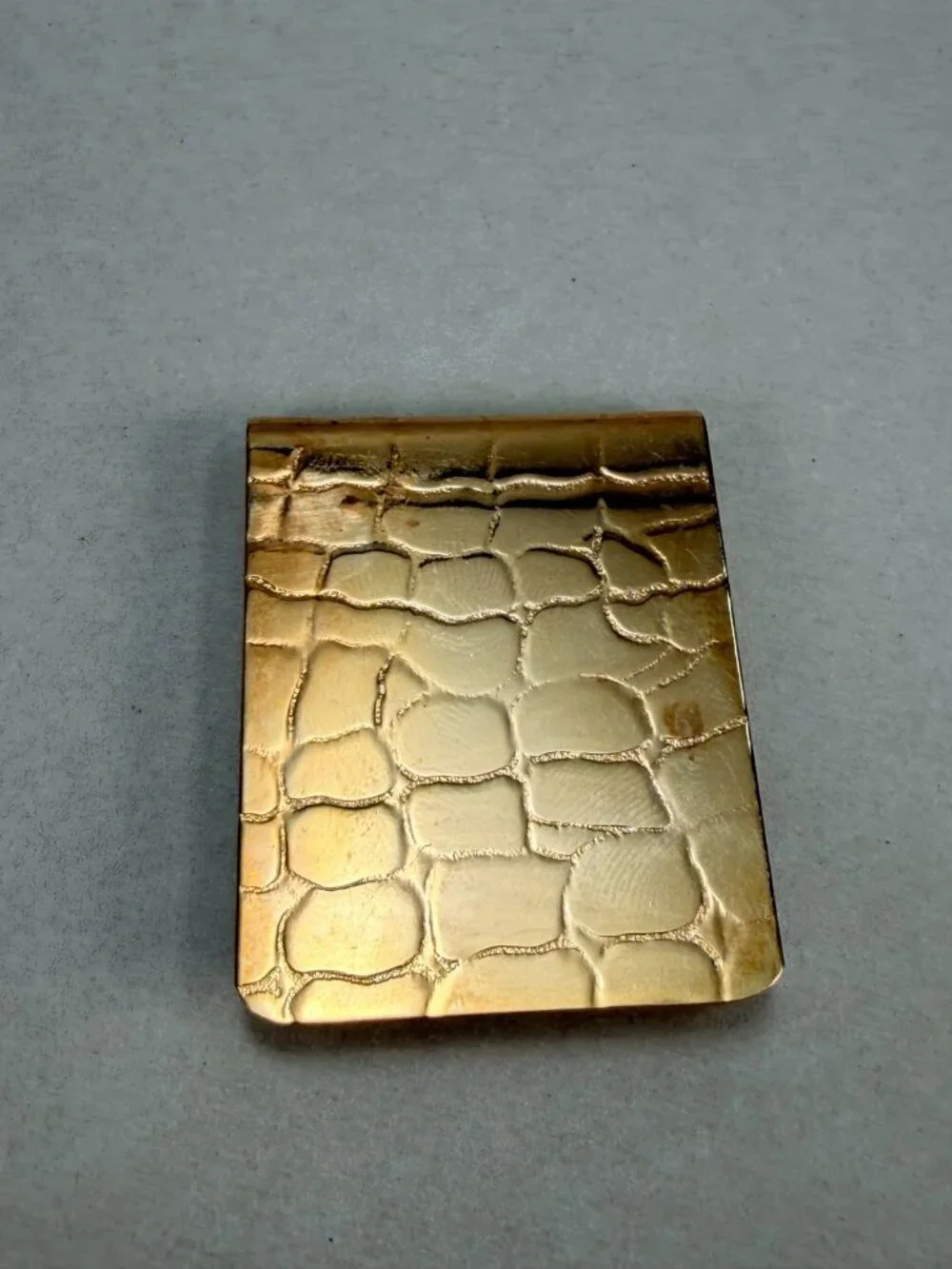 Vintage Gold Tone Croc Texture Money Clip Minimalist Men's Wallet Accessory